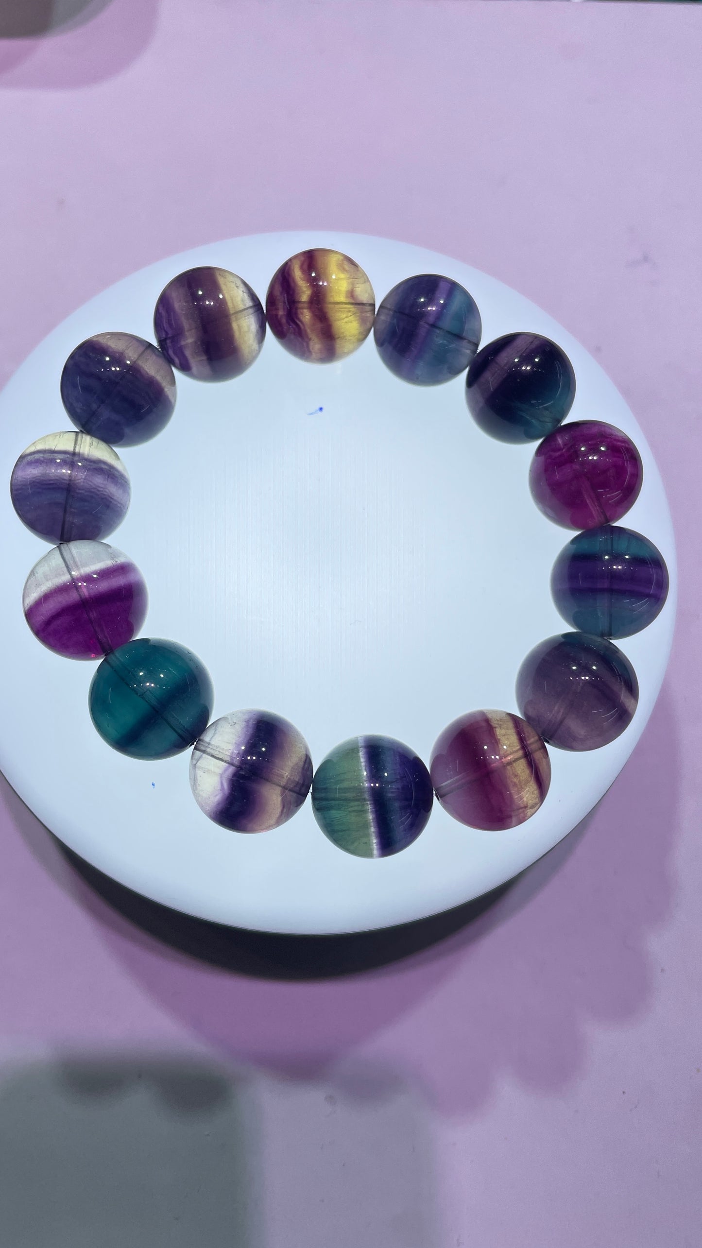 Fluorite bracelet blue rainbow and purple color