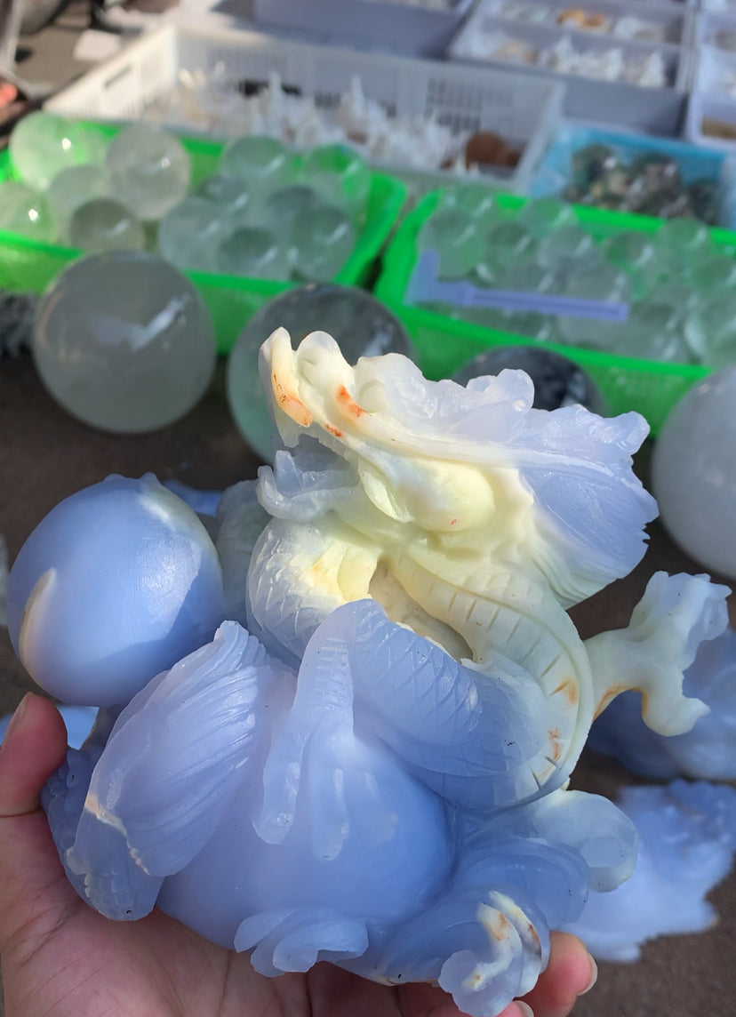 Blue chalcedony dragon unpolished